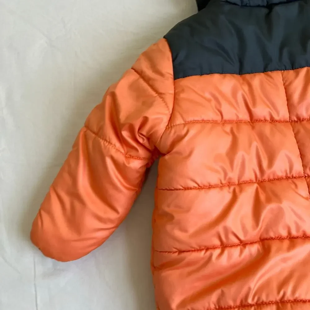 Carter’s Baby Sz 6-9mo Puffer Bunting Hooded Snowsuit Orange Brown Zip-up Warm